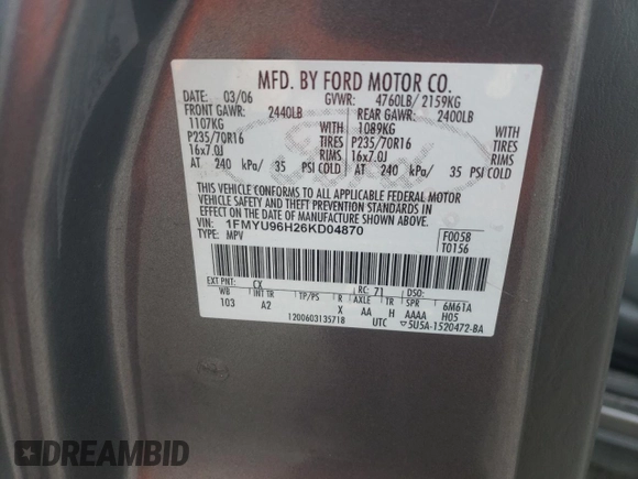 2006 Ford Escape Hybrid with VIN 1FMYU96H26KD04870, listed as a Copart auction lot 76270264 with 199,842 mi miles and Salvage Title. Bid and sale history available at carsss.com. Image 15.