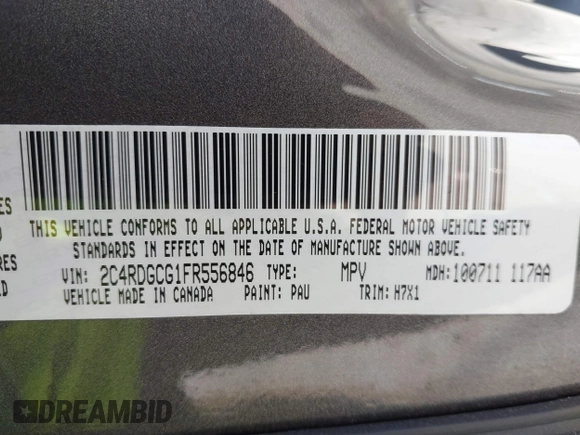 2015 Dodge Grand Caravan SXT with VIN 2C4RDGCG1FR556846, listed as a IAAI auction lot 42179172 with 120,170 mi miles and . Bid and sale history available at DreamBid. Image 9.
