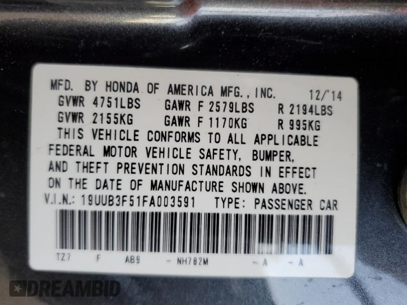 2015 Acura TLX V6 Tech with VIN 19UUB3F51FA003591, listed as a Copart auction lot 82263144 with 101,430 mi miles and Salvage Title. Bid and sale history available at carsss.com. Image 14.
