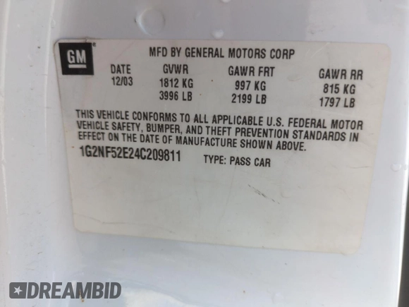 2004 Pontiac Grand Am SE1 with VIN 1G2NF52E24C209811, listed as a Copart auction lot 53577115 with 199,494 mi miles and Salvage Title. Bid and sale history available at carsss.com. Image 12.