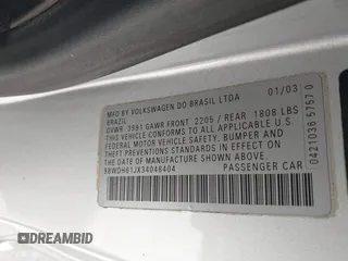 2003 Volkswagen GTI с VIN 9BWDH61JX34048404, выставлен на аукционе IAAI как лот 42451025 с пробегом 157 651 миль миль и . История ставок и продаж доступна на DreamBid. Изображение 9.