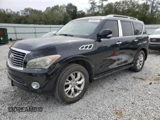 2011 Infiniti QX56 7-passenger with VIN JN8AZ2NF9B9504083, listed as a Copart auction lot 75199764 with 128,794 mi miles and Salvage Title. Bid and sale history available at carsss.com. Image 1.