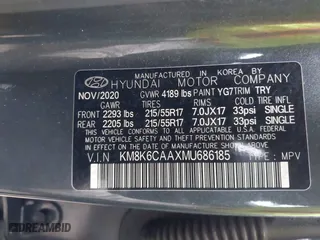2021 Hyundai Kona SEL Plus with VIN KM8K6CAAXMU686185, listed as a IAAI auction lot 40894040 with 14,071 mi miles. Bid and sale history available at carsss.com. Image 9.