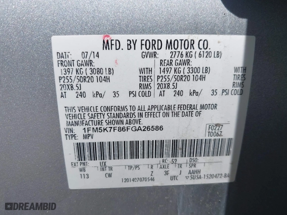 2015 Ford Explorer Limited with VIN 1FM5K7F86FGA26586, listed as a IAAI auction lot 41835232 with 161,191 mi miles. Bid and sale history available at carsss.com. Image 9.