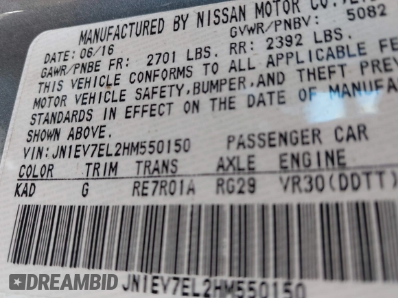 2017 Infiniti Q60 Premium with VIN JN1EV7EL2HM550150, listed as a IAAI auction lot 42324819 with 104,799 mi miles and . Bid and sale history available at DreamBid. Image 9.