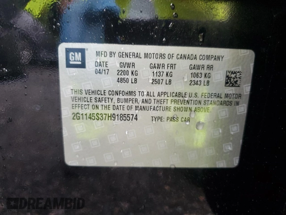 2017 Chevrolet Impala Premier with VIN 2G1145S37H9185574, listed as a Copart auction lot 51876815 with 131,963 mi miles and Salvage Title. Bid and sale history available at DreamBid. Image 12.
