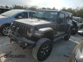 2021 Jeep Wrangler Unlimited Rubicon with VIN 1C4JJXFM1MW760378, listed as a Copart auction lot 43806965 with 38,542 mi miles and Salvage Title. Bid and sale history available at carsss.com. Image 1.