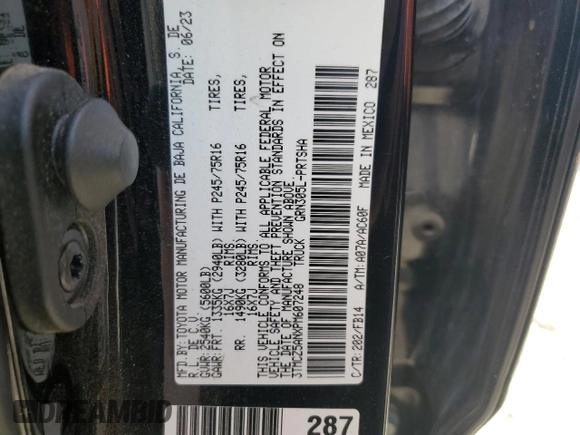 2023 Toyota Tacoma SR with VIN 3TMCZ5ANXPM607248, listed as a Copart auction lot 44156725 with 30,595 mi miles and Salvage title. Bid and sale history available at DreamBid. Image 15.