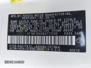 2011 Toyota Camry LE with VIN 4T1BF3EK0BU772590, listed as a IAAI auction lot 41916543 with 213,313 mi miles and . Bid and sale history available at DreamBid. Image 9.