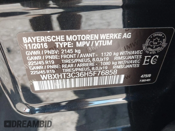 2017 BMW X1 xDrive28i with VIN WBXHT3C36H5F76858, listed as a IAAI auction lot 42184914 with 165,923 mi miles and . Bid and sale history available at DreamBid. Image 9.