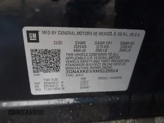 2021 Chevrolet Equinox LT with VIN 3GNAXKEVXMS125514, listed as a IAAI auction lot 41898827 with 38,621 mi miles. Bid and sale history available at carsss.com. Image 9.