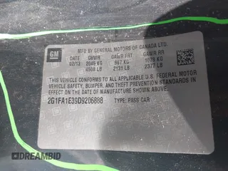 2013 Chevrolet Camaro LS z VIN 2G1FA1E39D9206888, wystawiony jako IAAI lot #42170703 z przebiegiem 169 661 mil mil oraz . Historia ofert i sprzedaży dostępna na DreamBid. Obrazek 9.