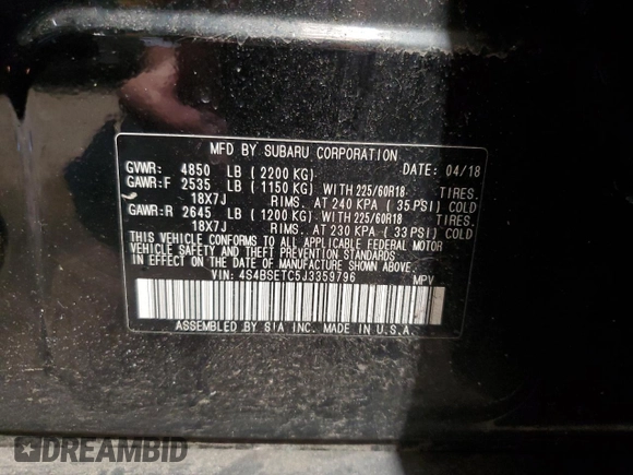 2018 Subaru Outback Touring with VIN 4S4BSETC5J3359796, listed as a Copart auction lot 65845795 with 106,992 mi miles and Salvage title. Bid and sale history available at DreamBid. Image 13.