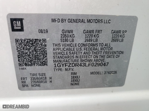 2020 Cadillac XT4 AWD Premium Luxury with VIN 1GYFZDR43LF029047, listed as a Copart auction lot 50190375 with 65,950 mi miles and Salvage Title. Bid and sale history available at carsss.com. Image 13.