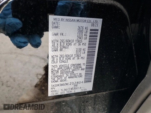 2024 Nissan Pathfinder Rock Creek with VIN 5N1DR3BD2RC212804, listed as a Copart auction lot 55117675 with 16,944 mi miles and Non repairable. Bid and sale history available at DreamBid. Image 13.