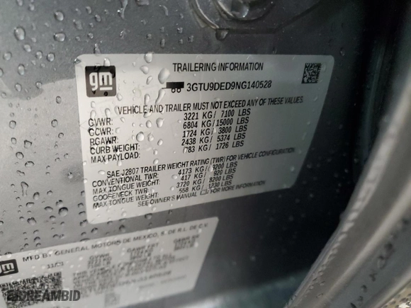 2022 GMC Sierra 1500 Limited SLT with VIN 3GTU9DED9NG140528, listed as a Copart auction lot 77956564 with 11,711 mi miles and Salvage Title. Bid and sale history available at carsss.com. Image 14.