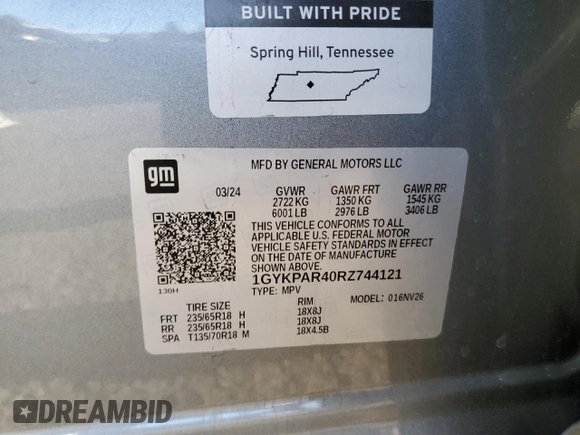 2024 Cadillac XT6 FWD Luxury with VIN 1GYKPAR40RZ744121, listed as a Copart auction lot 86413604 with 7,527 mi miles and Salvage Title. Bid and sale history available at carsss.com. Image 15.
