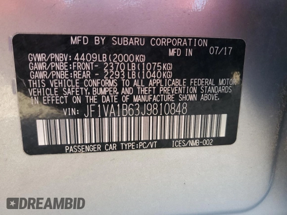 2018 Subaru WRX Premium with VIN JF1VA1B63J9810848, listed as a Copart auction lot 84617044 with 73,750 mi miles and Salvage Title. Bid and sale history available at carsss.com. Image 14.