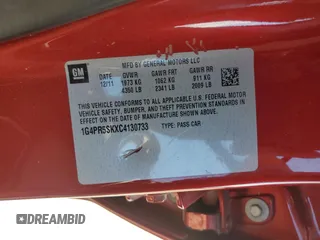 2012 Buick Verano Convenience Group with VIN 1G4PR5SKXC4130733, listed as a Copart auction lot 58148024 with 128,263 mi miles and Salvage Title. Bid and sale history available at carsss.com. Image 12.