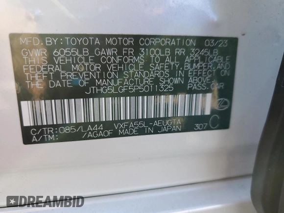 2023 Lexus LS with VIN JTHG5LGF5P5011325, listed as a Copart auction lot 78655614 with Not provided miles and Salvage title. Bid and sale history available at DreamBid. Image 13.
