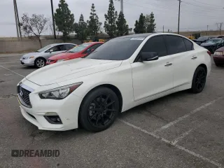 2020 Infiniti Q50 Luxe with VIN JN1EV7AP3LM203721, listed as a Copart auction lot 59380005 with 104,217 mi miles and Salvage title. Bid and sale history available at DreamBid. Image 1.