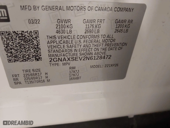2022 Chevrolet Equinox LS with VIN 2GNAXSEV2N6128472, listed as a IAAI auction lot 41512959 with 37,834 mi miles. Bid and sale history available at carsss.com. Image 9.