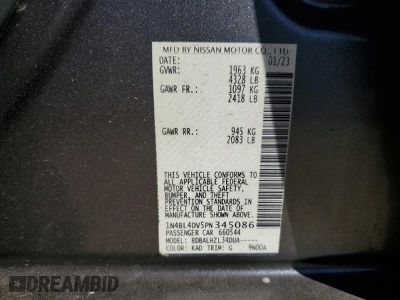 2023 Nissan Altima 2.5 SV with VIN 1N4BL4DV5PN345086, listed as a Copart auction lot 46935225 with 83,161 mi miles and Salvage Title. Bid and sale history available at carsss.com. Image 14.