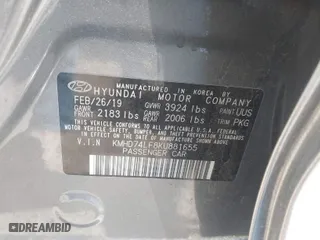 2019 Hyundai Elantra SE with VIN KMHD74LF8KU881655, listed as a IAAI auction lot 41725831 with 15,896 mi miles. Bid and sale history available at carsss.com. Image 9.