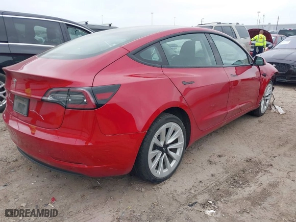 2023 Tesla Model 3 with VIN 5YJ3E1EAXPF447680, listed as a IAAI auction lot 41961496 with 37,589 mi miles. Bid and sale history available at carsss.com. Image 4.