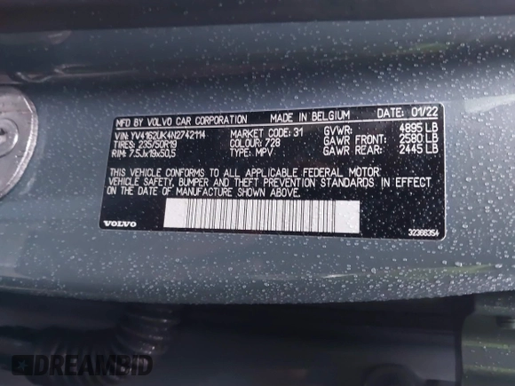2022 Volvo XC40 Momentum с VIN YV4162UK4N2742114, выставлен на аукционе IAAI как лот 41465820 с пробегом 13 833 миль миль и . История ставок и продаж доступна на DreamBid. Изображение 9.