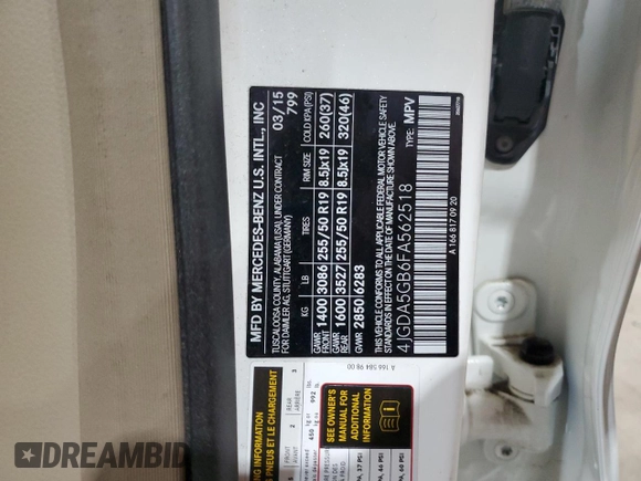 2015 Mercedes-Benz M 400 with VIN 4JGDA5GB6FA562518, listed as a Copart auction lot 48500475 with 72,088 mi miles and Clean Title. Bid and sale history available at DreamBid. Image 13.