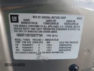 2003 GMC Envoy SLE with VIN 1GKDT13S132377154, listed as a IAAI auction lot 41484891 with 226,008 mi miles. Bid and sale history available at carsss.com. Image 9.