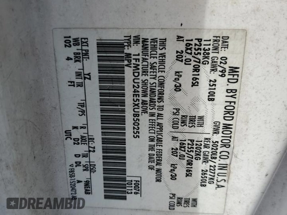 1999 Ford Explorer Sport z VIN 1FMDU24E5XUB50255, wystawiony jako Copart lot #74538014 z przebiegiem 162 352 mil mil oraz Szkoda całkowita • Salvage title. Historia ofert i sprzedaży dostępna na DreamBid. Obrazek 13.