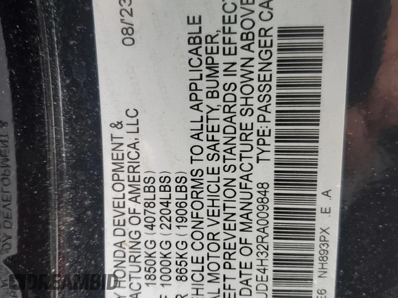 2024 Acura Integra w/A-Spec Package with VIN 19UDE4H32RA009848, listed as a Copart auction lot 84950684 with Not provided miles and Salvage title. Bid and sale history available at DreamBid. Image 13.