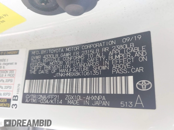 2019 Toyota C-HR XLE z VIN JTNKHMBX8K1061351, wystawiony jako IAAI lot #42053354 z przebiegiem 76 000 mil mil oraz . Historia ofert i sprzedaży dostępna na DreamBid. Obrazek 9.