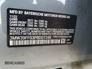 2023 BMW 3 Series 330e with VIN 3MW39FF03P8D07348, listed as a Copart auction lot 89401225 with 36,005 mi miles and Salvage Title. Bid and sale history available at carsss.com. Image 12.