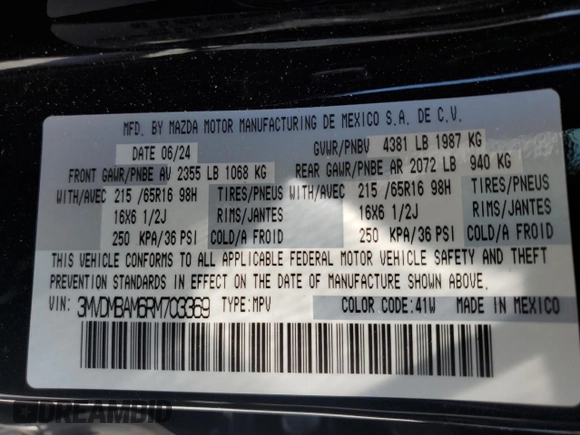 2024 Mazda CX-30 S with VIN 3MVDMBAM6RM703369, listed as a Copart auction lot 58508225 with 10,253 mi miles and Non repairable. Bid and sale history available at DreamBid. Image 14.