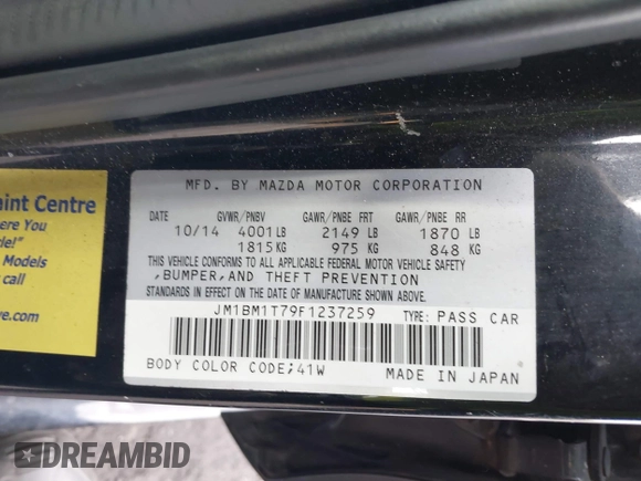 2015 Mazda 3 i SV with VIN JM1BM1T79F1237259, listed as a IAAI auction lot 40971092 with 140,871 mi miles. Bid and sale history available at carsss.com. Image 9.