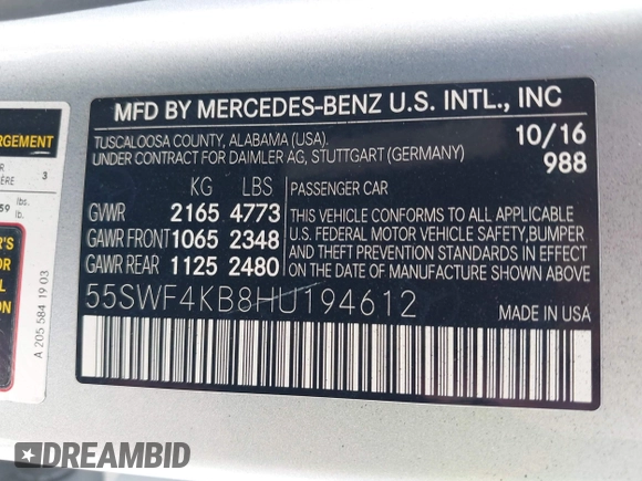 2017 Mercedes-Benz C 300 с VIN 55SWF4KB8HU194612, выставлен на аукционе IAAI как лот 42619181 с пробегом 116 078 миль миль и . История ставок и продаж доступна на DreamBid. Изображение 9.