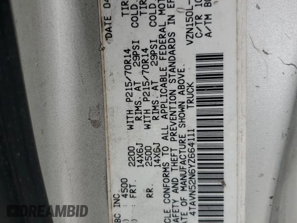 2000 Toyota Tacoma with VIN 4TAVN52N6YZ664111, listed as a Copart auction lot 60163195 with 315,732 mi miles and Salvage title. Bid and sale history available at DreamBid. Image 12.