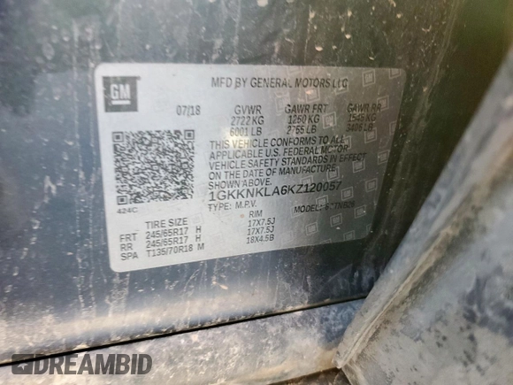 2019 GMC Acadia SLE z VIN 1GKKNKLA6KZ120057, wystawiony jako Copart lot #48095145 z przebiegiem 141 795 mil mil oraz Czysty tytuł • Clean title. Historia ofert i sprzedaży dostępna na DreamBid. Obrazek 12.