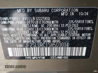 2025 Subaru Forester Limited z VIN JF2SLDRC1SH503014, wystawiony jako IAAI lot #41998336 z przebiegiem 1 448 mil mil oraz . Historia ofert i sprzedaży dostępna na DreamBid. Obrazek 9.