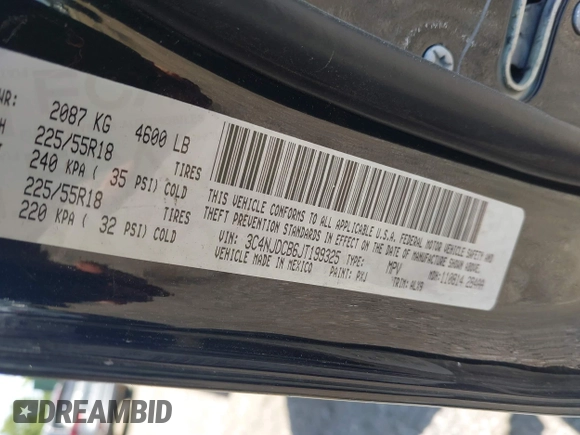 2018 Jeep Compass Limited с VIN 3C4NJDCB6JT199325, выставлен на аукционе IAAI как лот 42572362 с пробегом 47 089 миль миль и . История ставок и продаж доступна на DreamBid. Изображение 9.