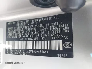 2010 Toyota Camry with VIN 4T1BF3EK2AU111836, listed as a IAAI auction lot 41822991 with 133,181 mi miles and . Bid and sale history available at DreamBid. Image 9.