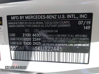 2019 Mercedes-Benz C 300 с VIN 55SWF8DB5KU322445, выставлен на аукционе IAAI как лот 42403051 с пробегом 43 465 миль миль и . История ставок и продаж доступна на DreamBid. Изображение 9.