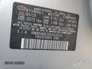 2013 Hyundai Elantra GLS с VIN KMHDH4AE2DU922016, выставлен на аукционе Copart как лот 55094225 с пробегом 43 784 миль миль и Списание • Salvage title. История ставок и продаж доступна на DreamBid. Изображение 12.
