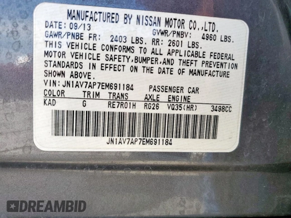 2014 Infiniti Q50 Hybrid Sport with VIN JN1AV7AP7EM691184, listed as a Copart auction lot 48961015 with 124,972 mi miles and Clean Title. Bid and sale history available at carsss.com. Image 12.