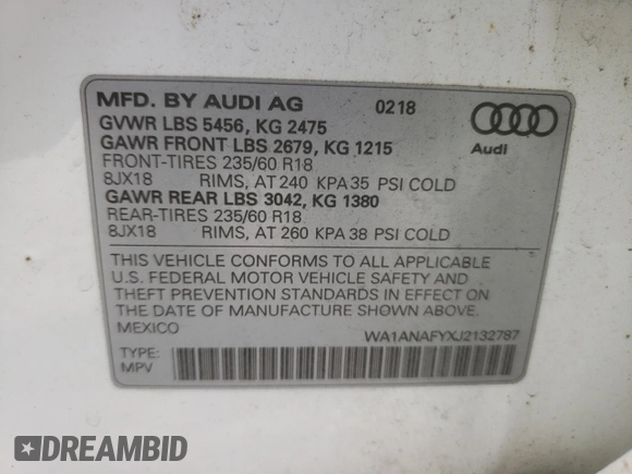 2018 Audi Q5 Premium with VIN WA1ANAFYXJ2132787, listed as a Copart auction lot 51983835 with 162,699 mi miles and Clean Title. Bid and sale history available at carsss.com. Image 13.