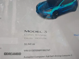 2023 Tesla Model 3 Long Range with VIN 5YJ3E1EB6PF682747, listed as a IAAI auction lot 41980506 with 32,541 mi miles and . Bid and sale history available at DreamBid. Image 7.