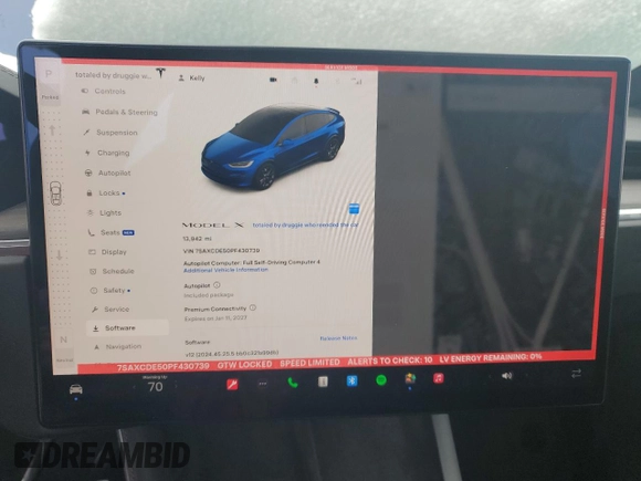 2023 Tesla Model X with VIN 7SAXCDE50PF430739, listed as a Copart auction lot 43069745 with 13,942 mi miles and Salvage Title. Bid and sale history available at DreamBid. Image 9.